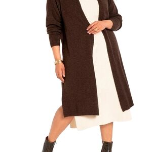 Eloquii Brown Open Front Cardigan Duster